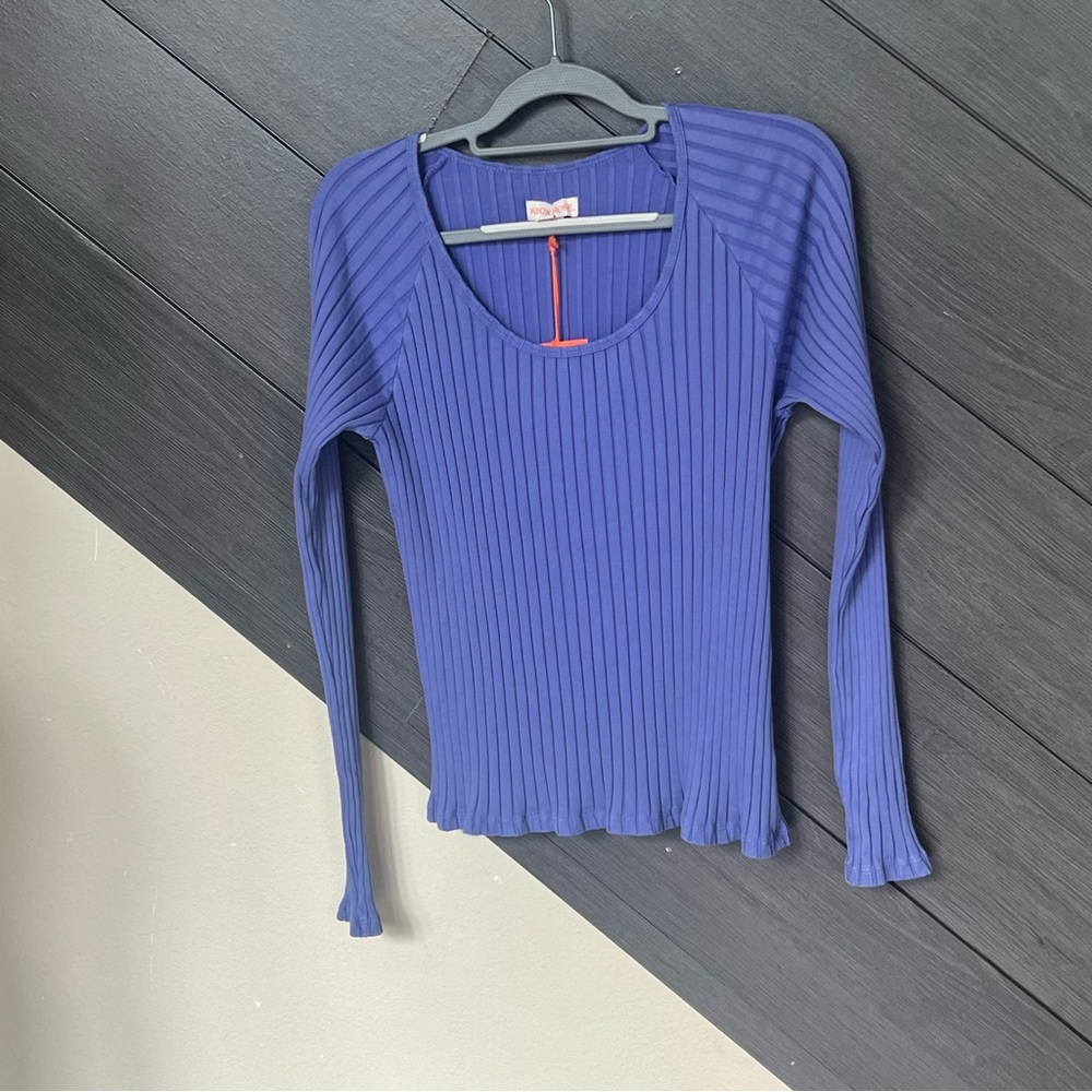 Knox Rose Purple Ribbed Fitted Long Sleeve Blouse - Picture 2 of 6